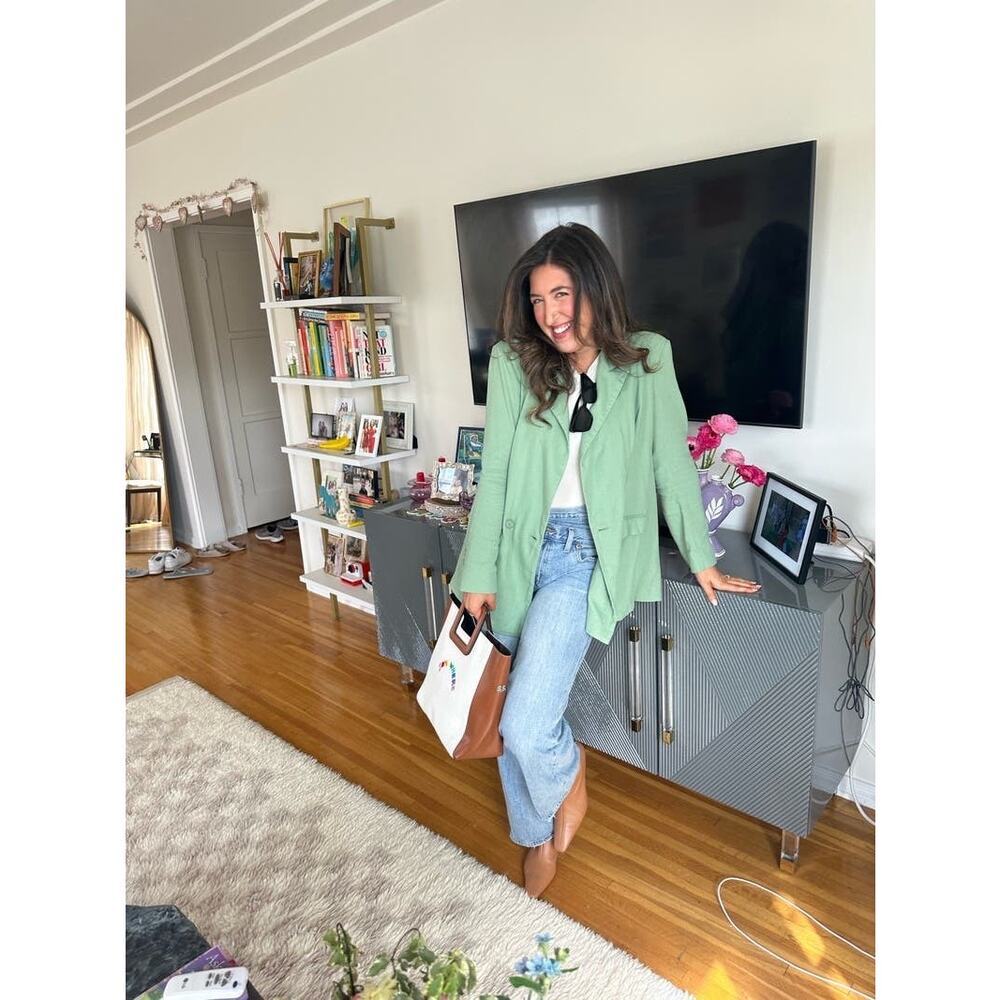 THAKOON COLLECTIVE Green Linen Blend Front Button Oversized Blazer Size 6 - Picture 4 of 14
